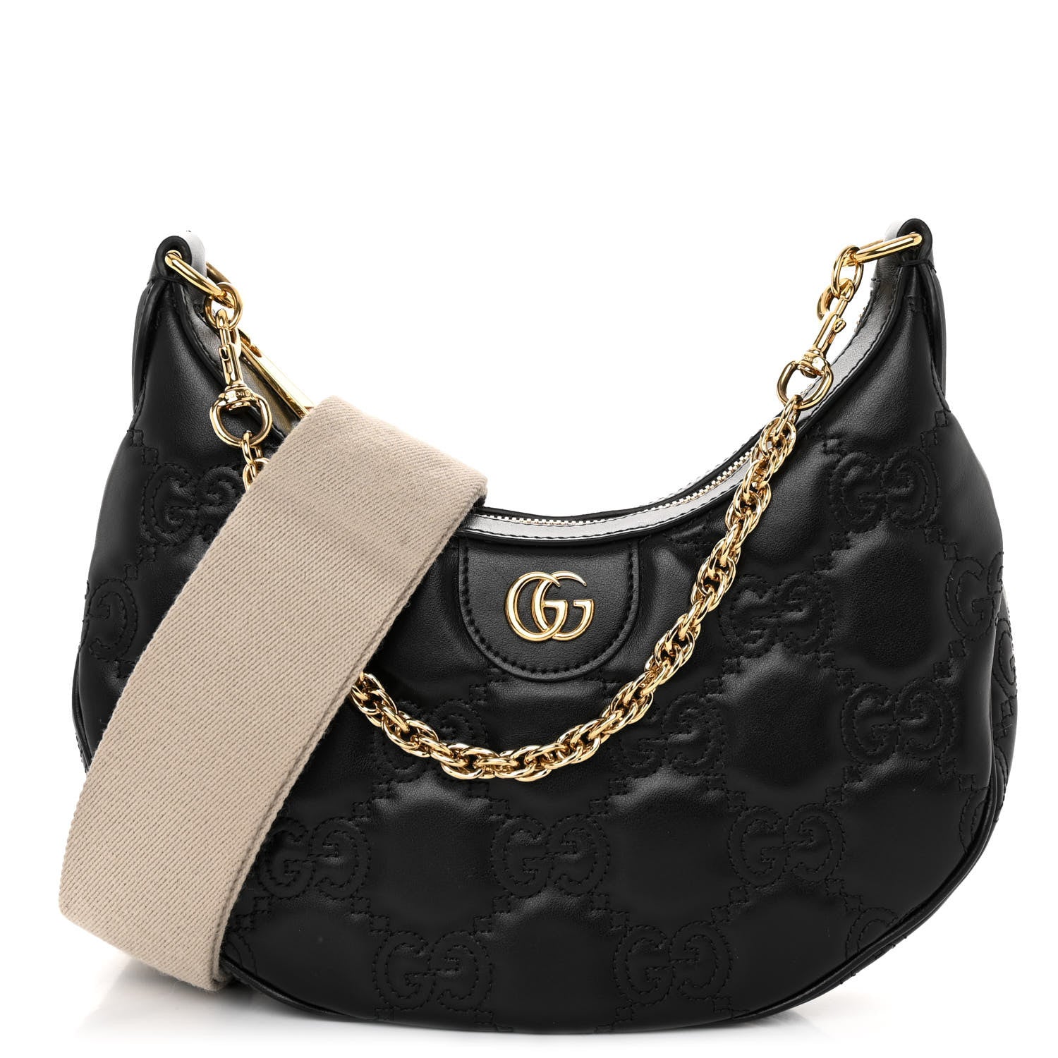 Gucci Calfskin GG Matelasse Small Hobo Shoulder Bag Black Natural 1 of 9