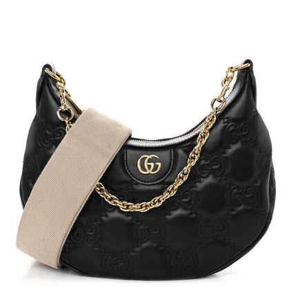Gucci Calfskin GG Matelasse Small Hobo Shoulder Bag Black Natural 1 of 9