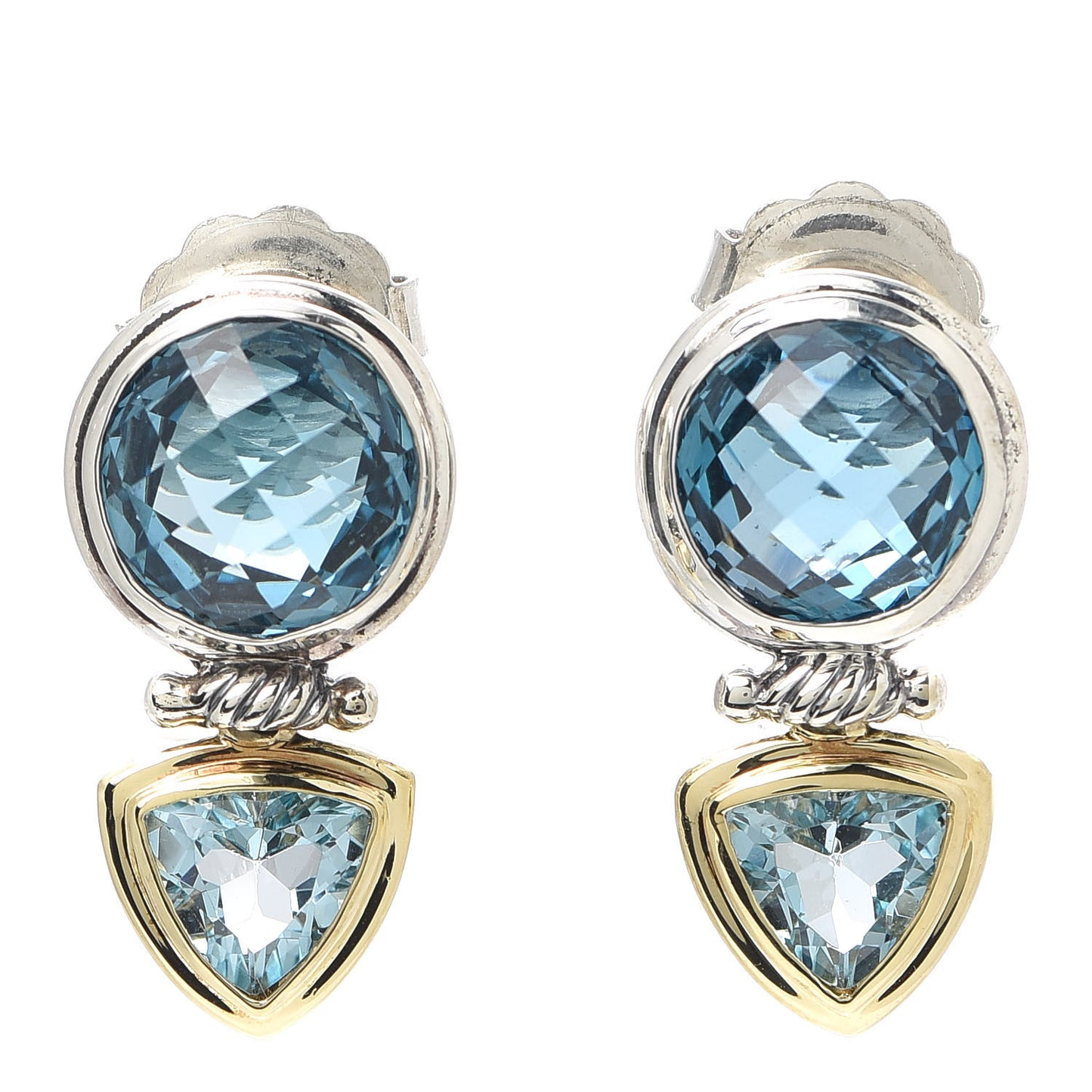 Sterling Silver 18K Yellow Gold Blue Topaz Renaissance Drop Earrings