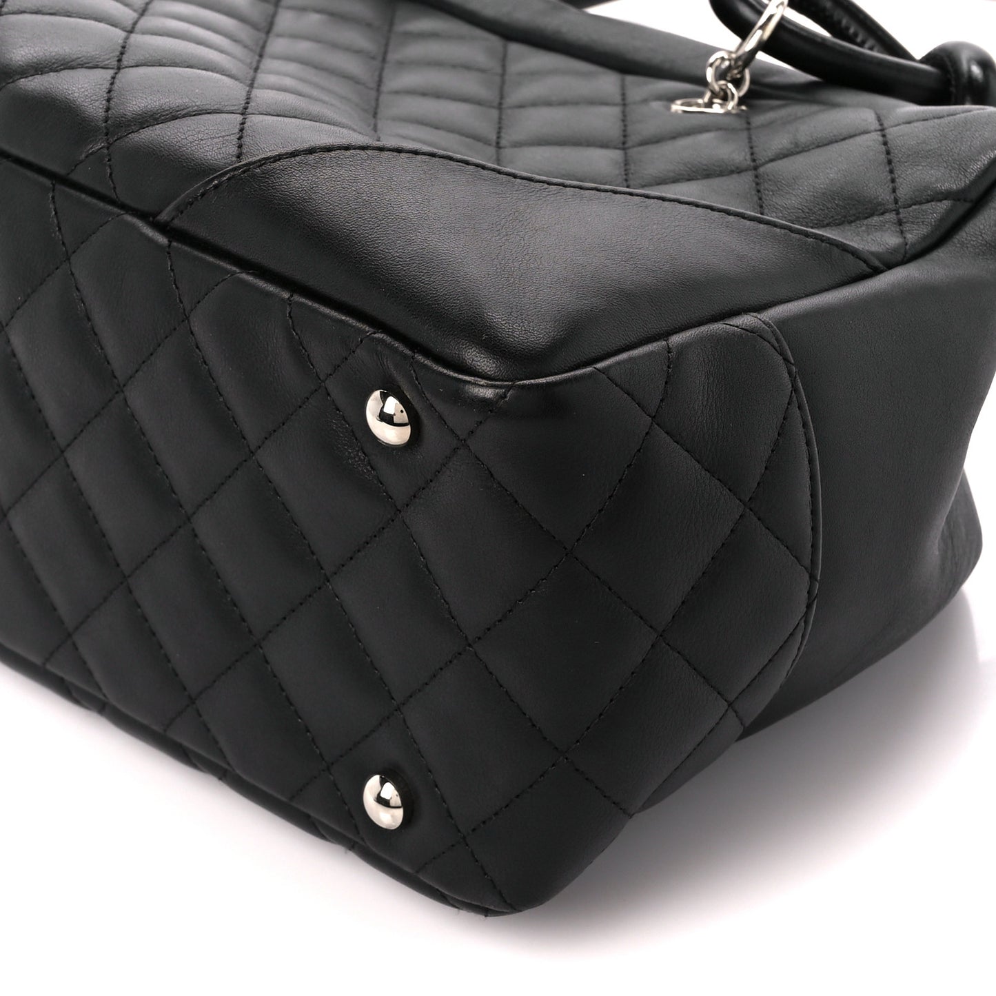 Calfskin Quilted Large Cambon Bowler Black White