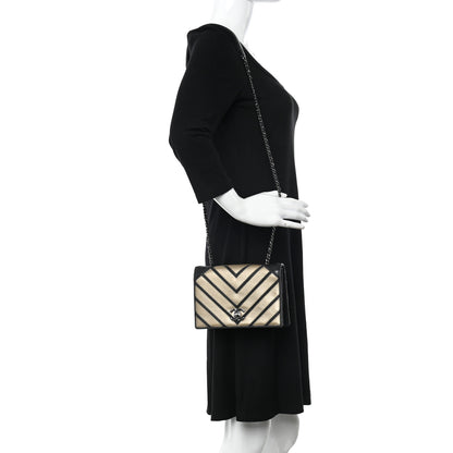 Chanel Lambskin Grosgrain Chevron Quilted Small Couture Flap Black Gold 2 of 18