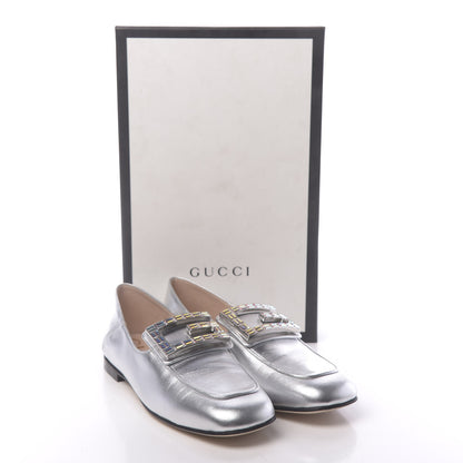 Gucci Metallic Nappa Crystal Square G Madelyn Loafers 37.5 Silver 10 of 10