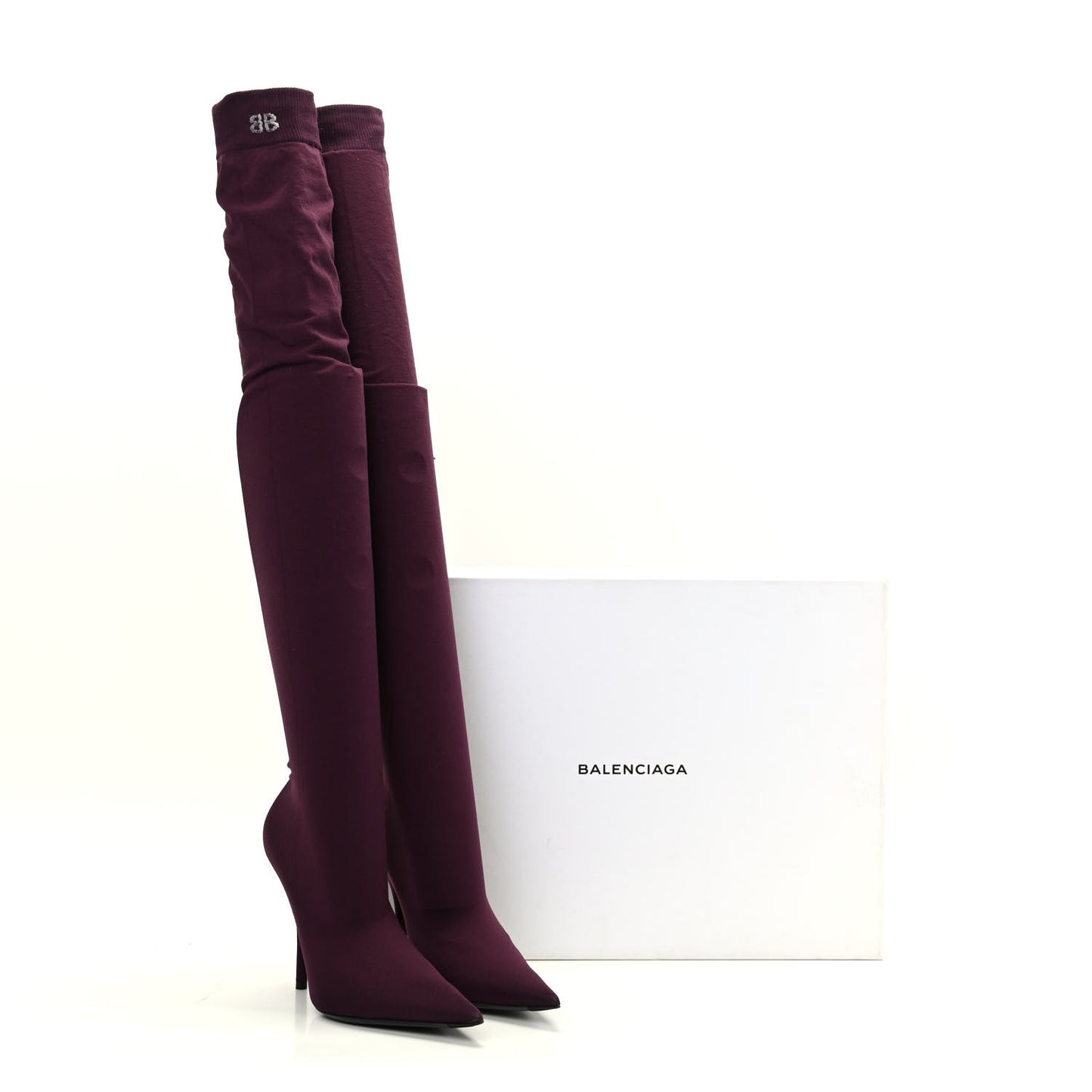 Spandex Pointed Toe Knife Thigh High Boots 38 Burgundy