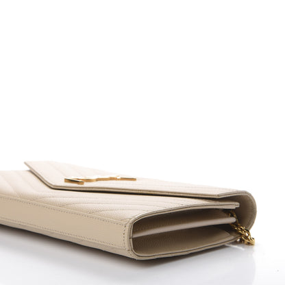 Saint Laurent Grain De Poudre Matelasse Chevron Monogram Chain Wallet Nude Powder 6 of 9