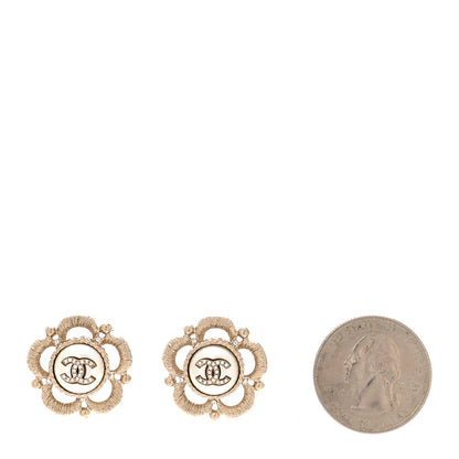 Chanel Flower CC Earrings Beige Gold 2 of 4