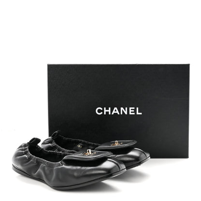 Chanel Lambskin CC Turnlock Ballerina Flats 37 Black 10 of 10