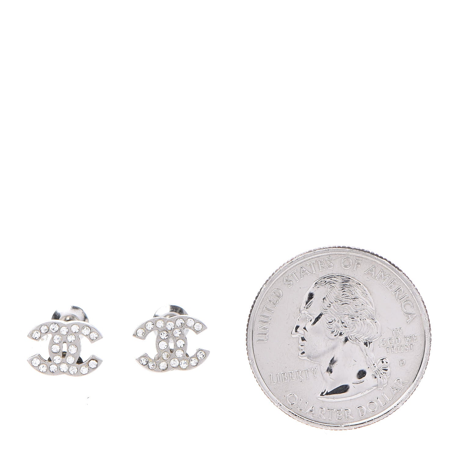 Chanel Crystal Mini Timeless CC Earrings Silver 2 of 4
