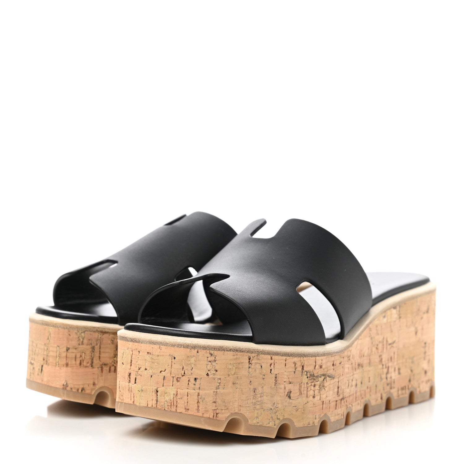 Hermes Calfskin Cork Eze 30 Sandals 36 Black 3 of 9