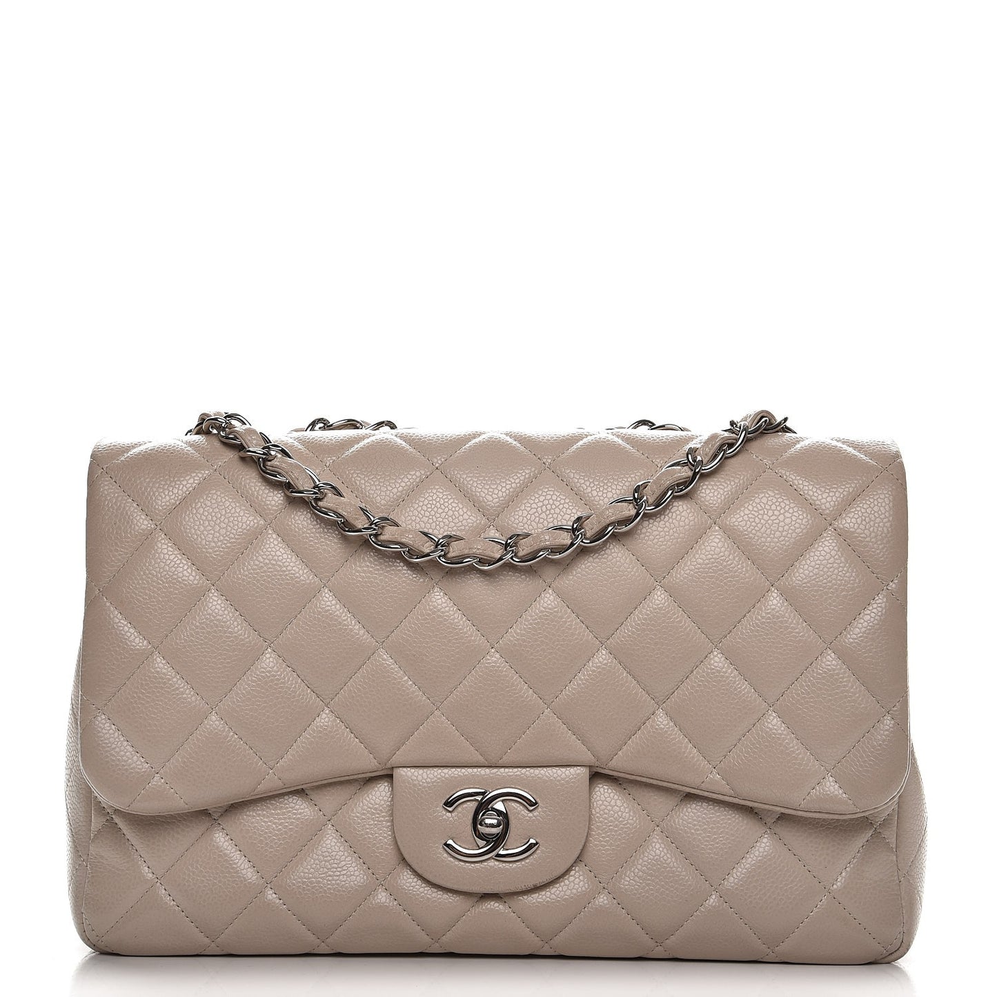 Caviar Quilted Jumbo Single Flap Beige