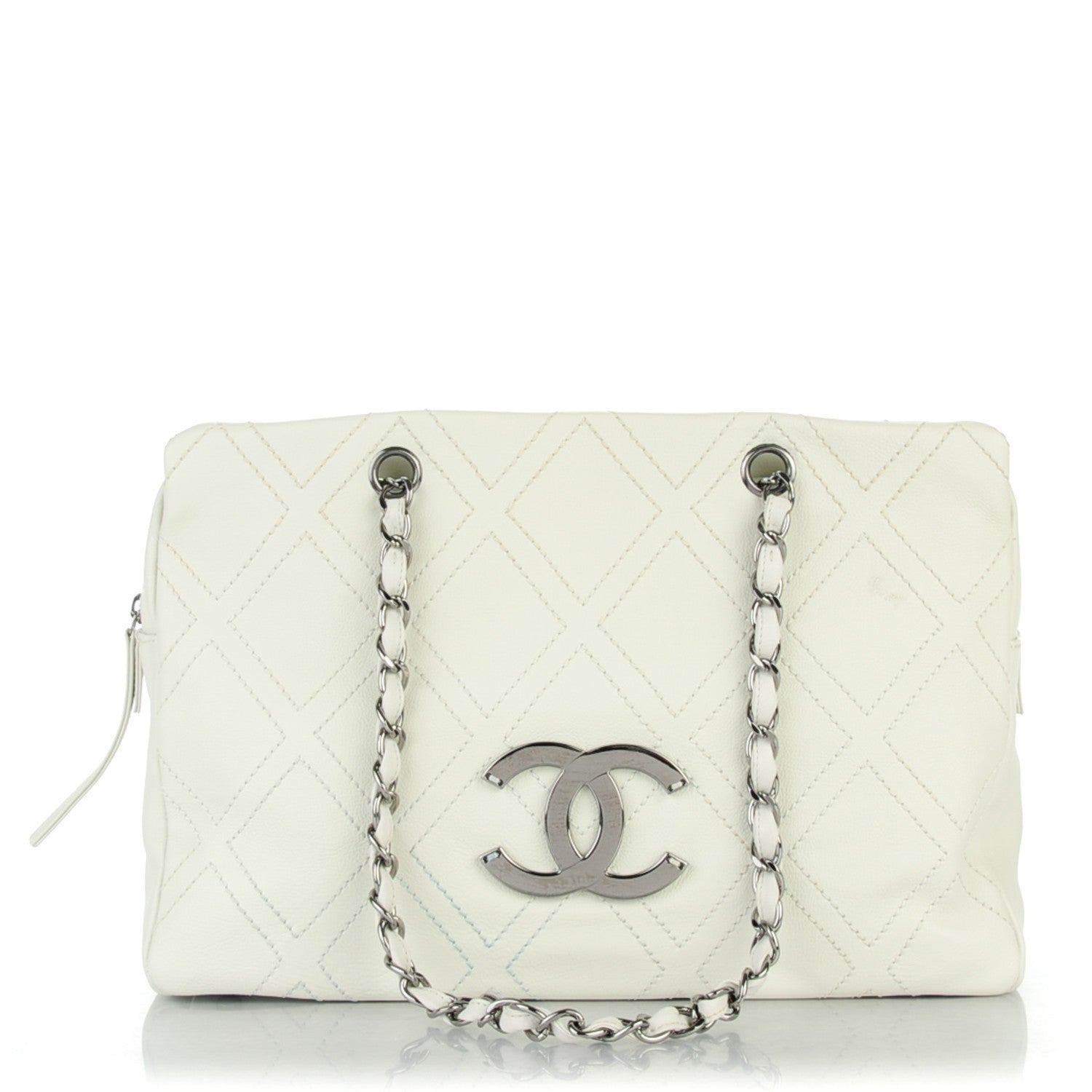 Chanel Calfskin Large Diamond Stitch Tote White 1 of 7