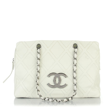 Chanel Calfskin Large Diamond Stitch Tote White 1 of 7