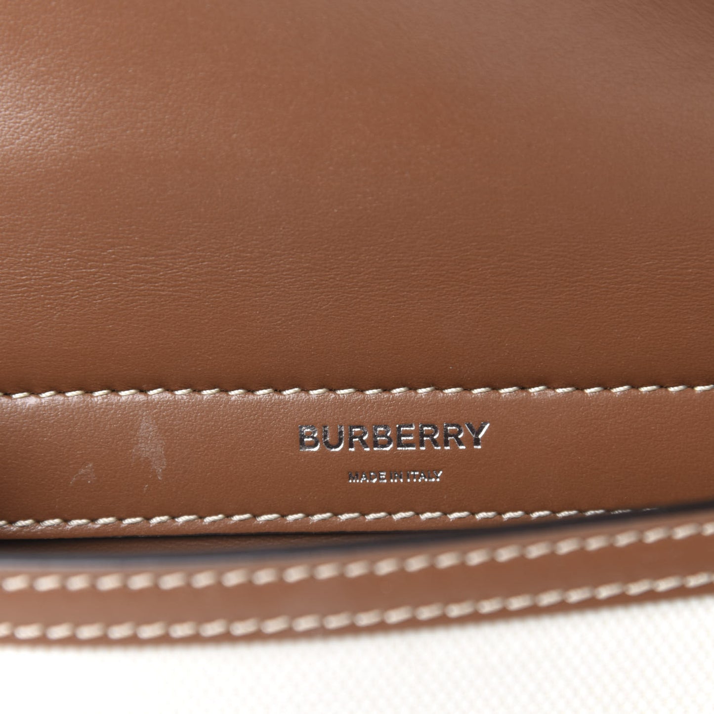 Smooth Calfskin Canvas Horseferry Print Mini Title Bag with Pocket Natural Malt Brown