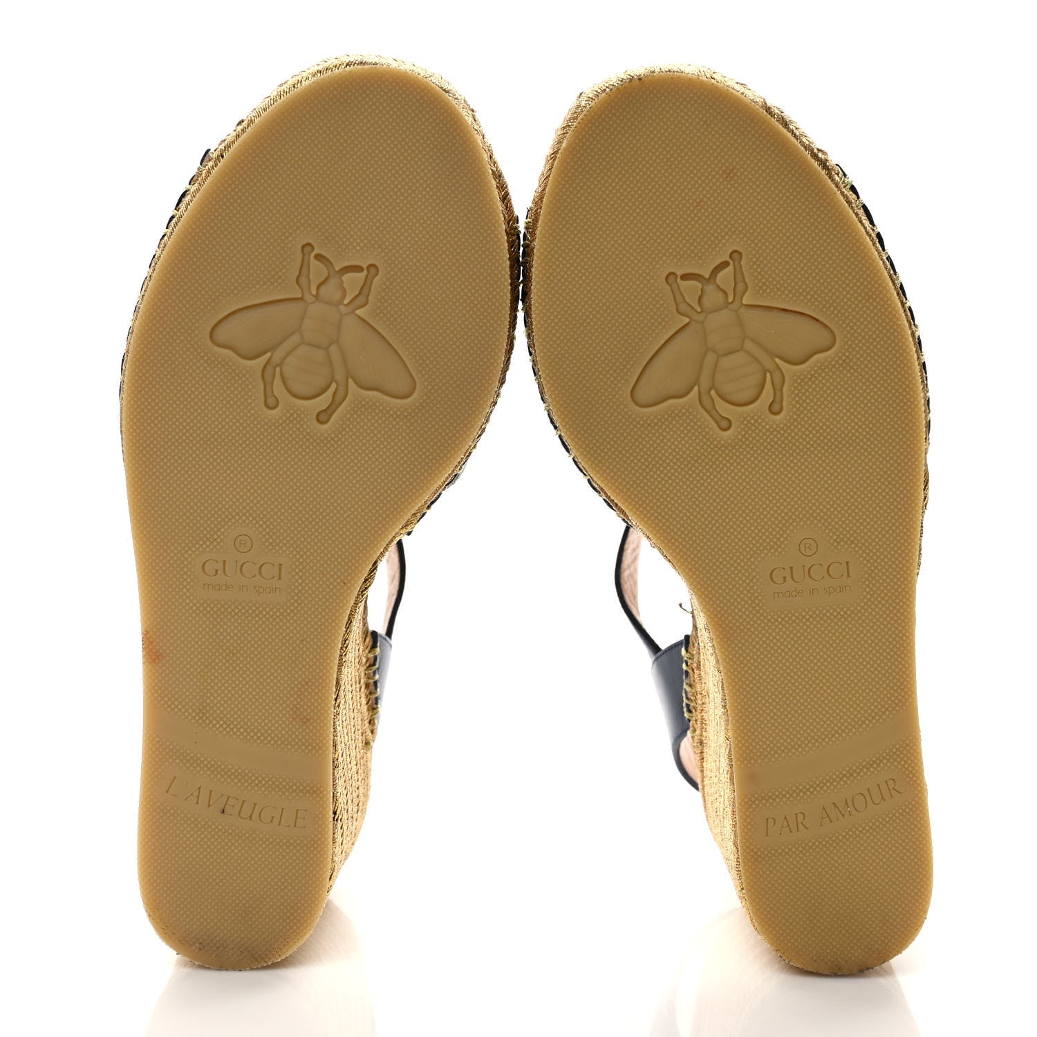 Gucci Calfskin Espadrille Platform 95 Wedge Sandals 38 Blu Agata Oro Vecchi 5 of 9