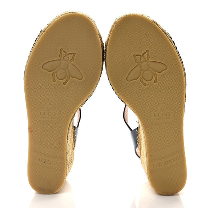 Gucci Calfskin Espadrille Platform 95 Wedge Sandals 38 Blu Agata Oro Vecchi 5 of 9