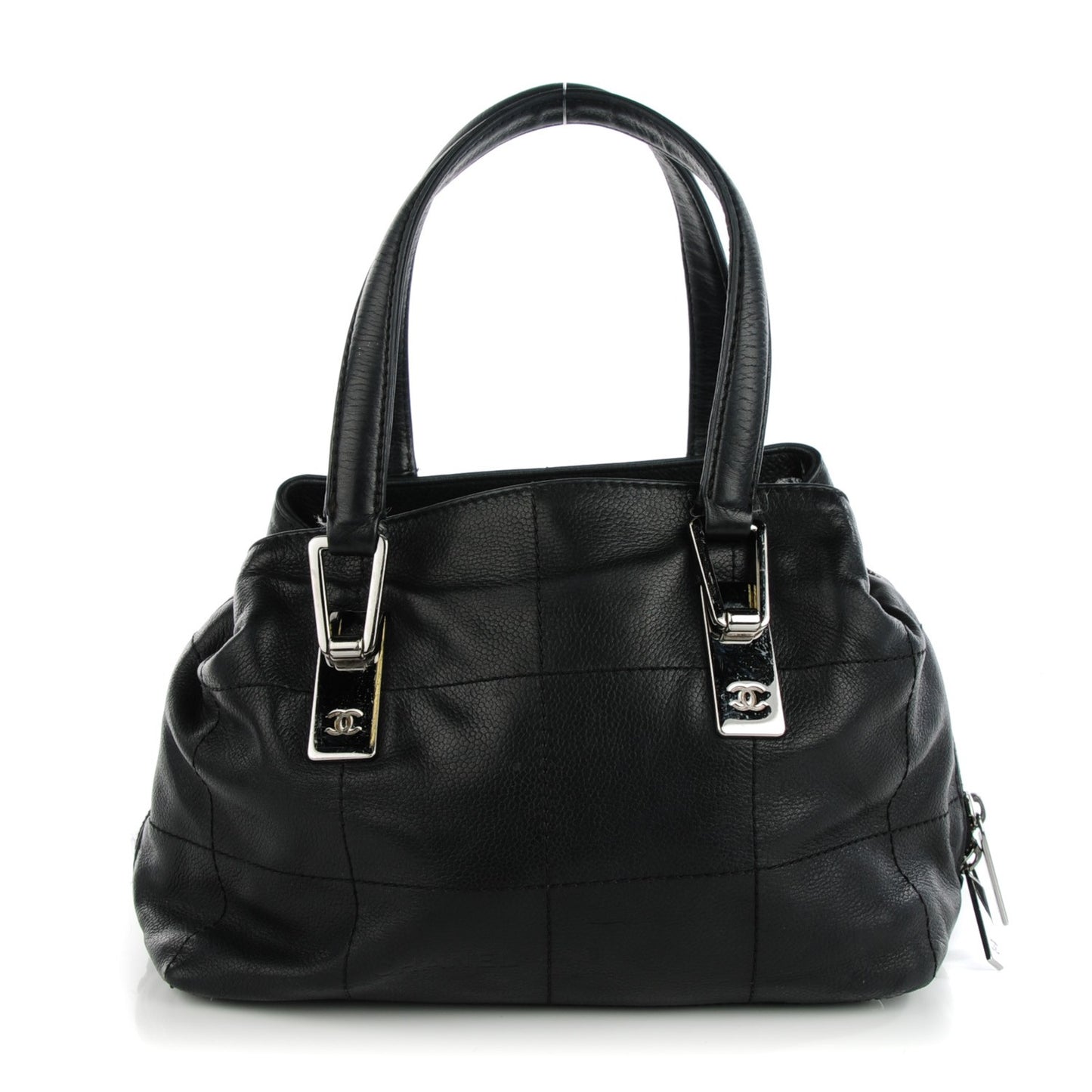 Caviar Square Stitched Medium Tote Black