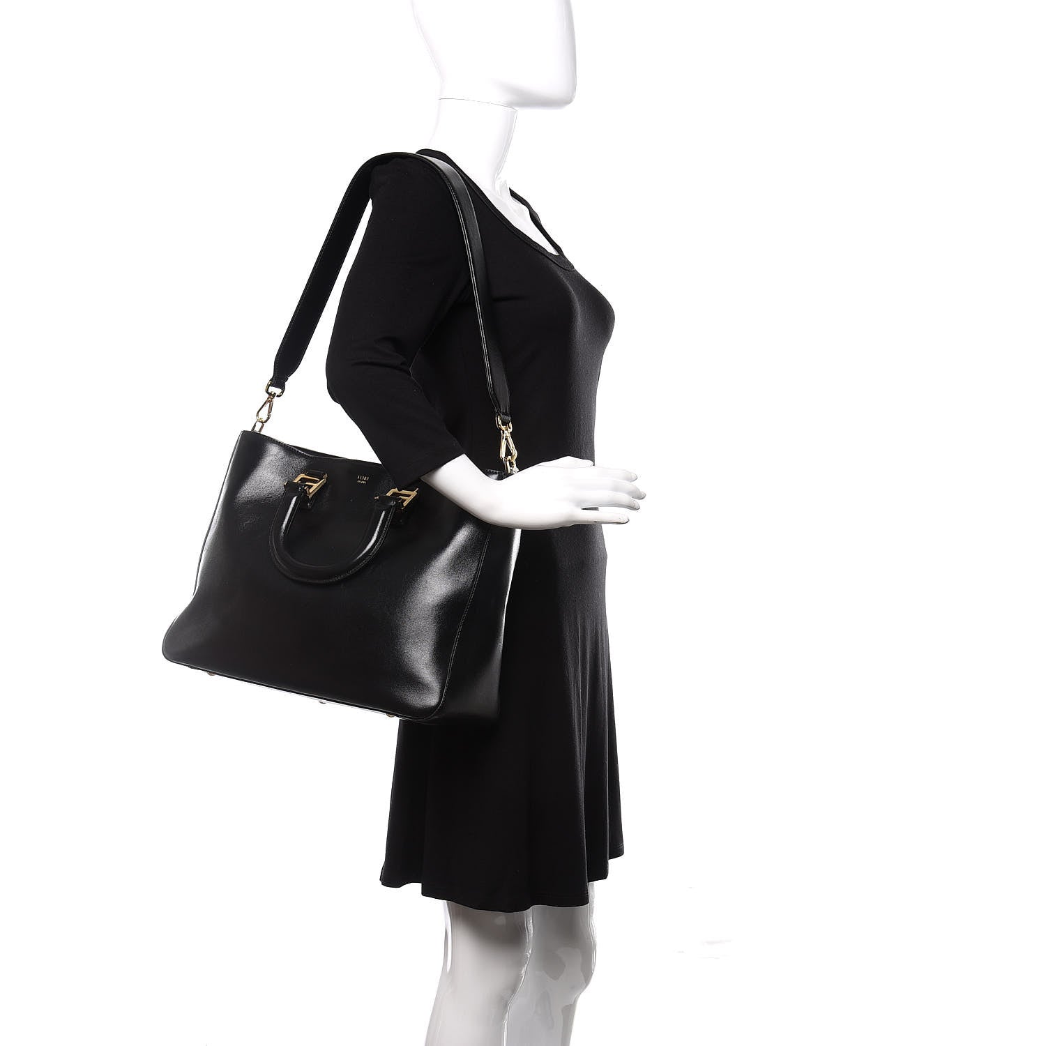 Fendi Vitello Glacier Medium FF Tote Black 2 of 11