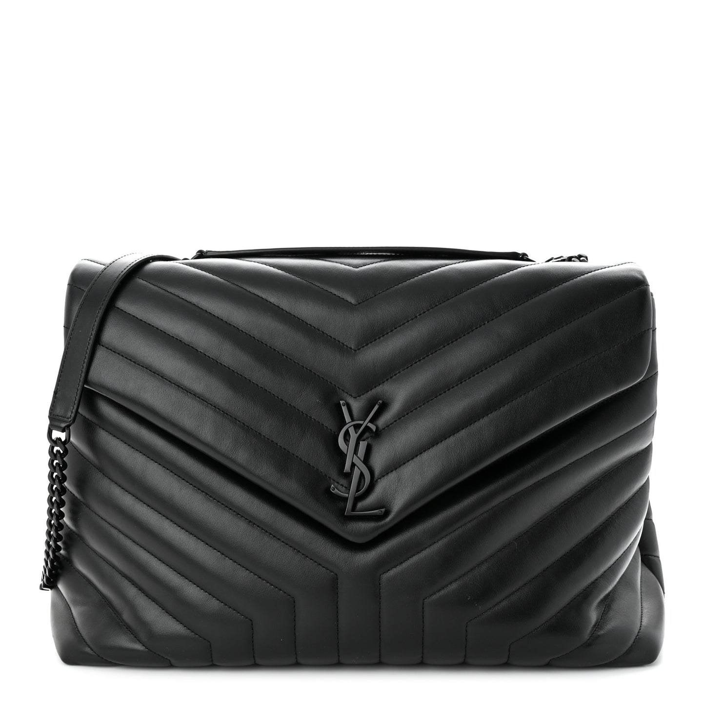 Calfskin Y Quilted Monogram Monochrome Large Loulou Chain Satchel Black