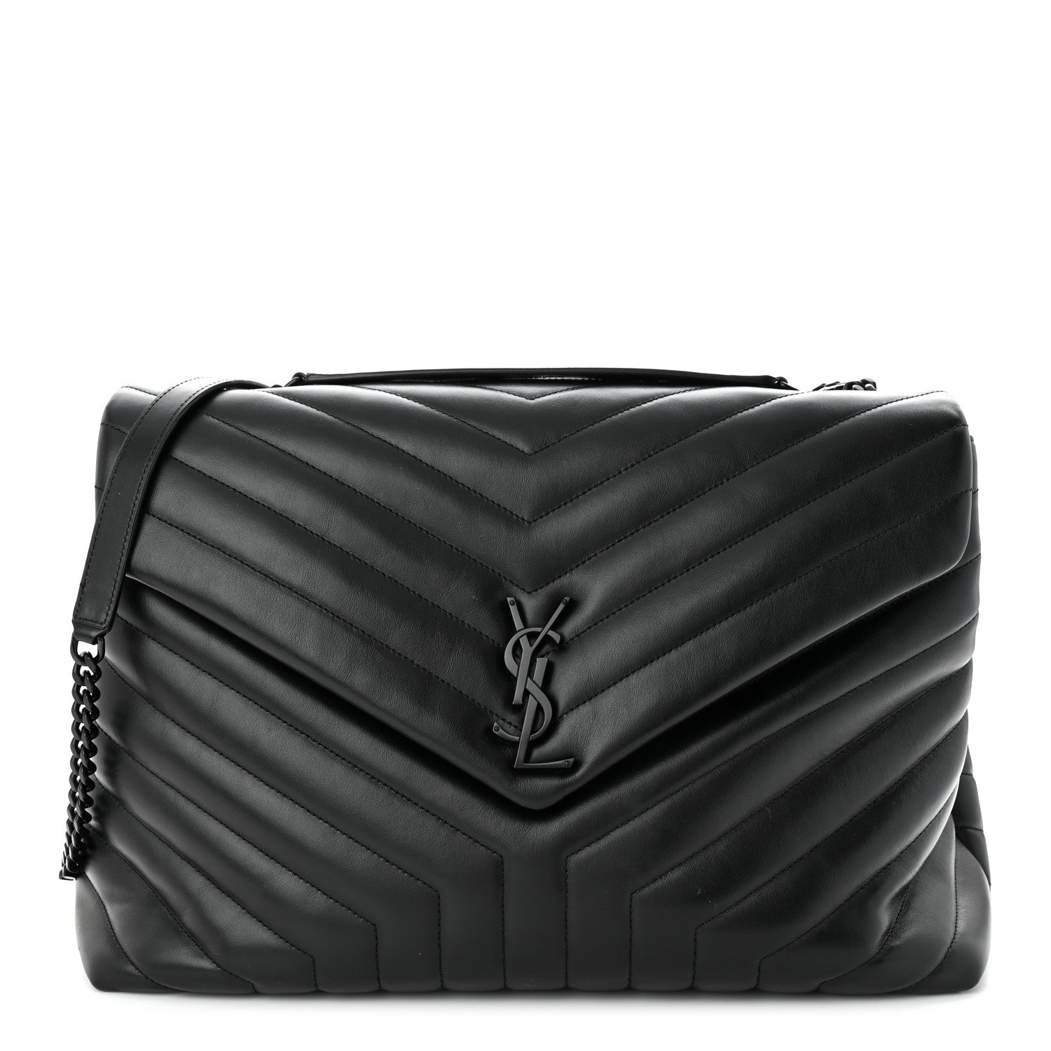 Saint Laurent Calfskin Y Quilted Monogram Monochrome Large Loulou Chain Satchel Black 1 of 12