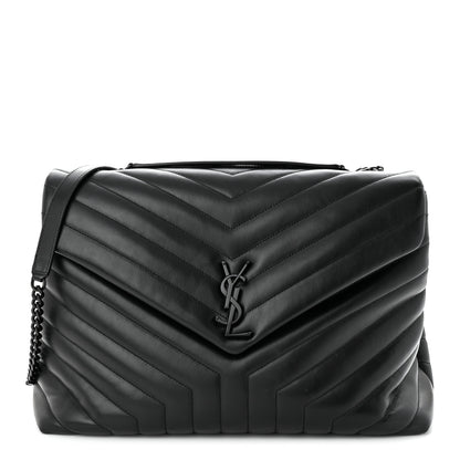 Saint Laurent Calfskin Y Quilted Monogram Monochrome Large Loulou Chain Satchel Black 1 of 12