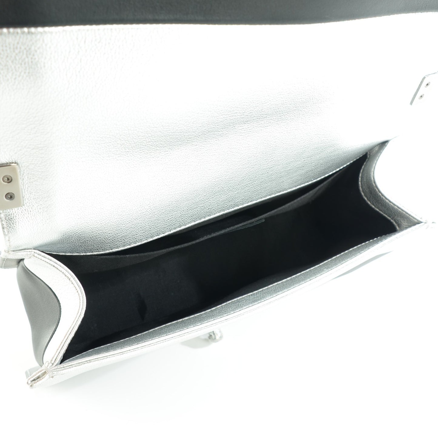 Metallic Goatskin Calfskin Medium Boy Flap Silver Black
