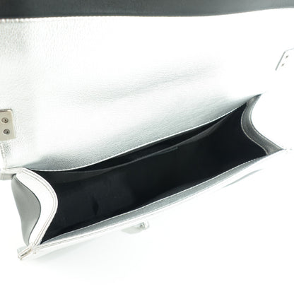 Chanel Metallic Goatskin Calfskin Medium Boy Flap Silver Black 5 of 10
