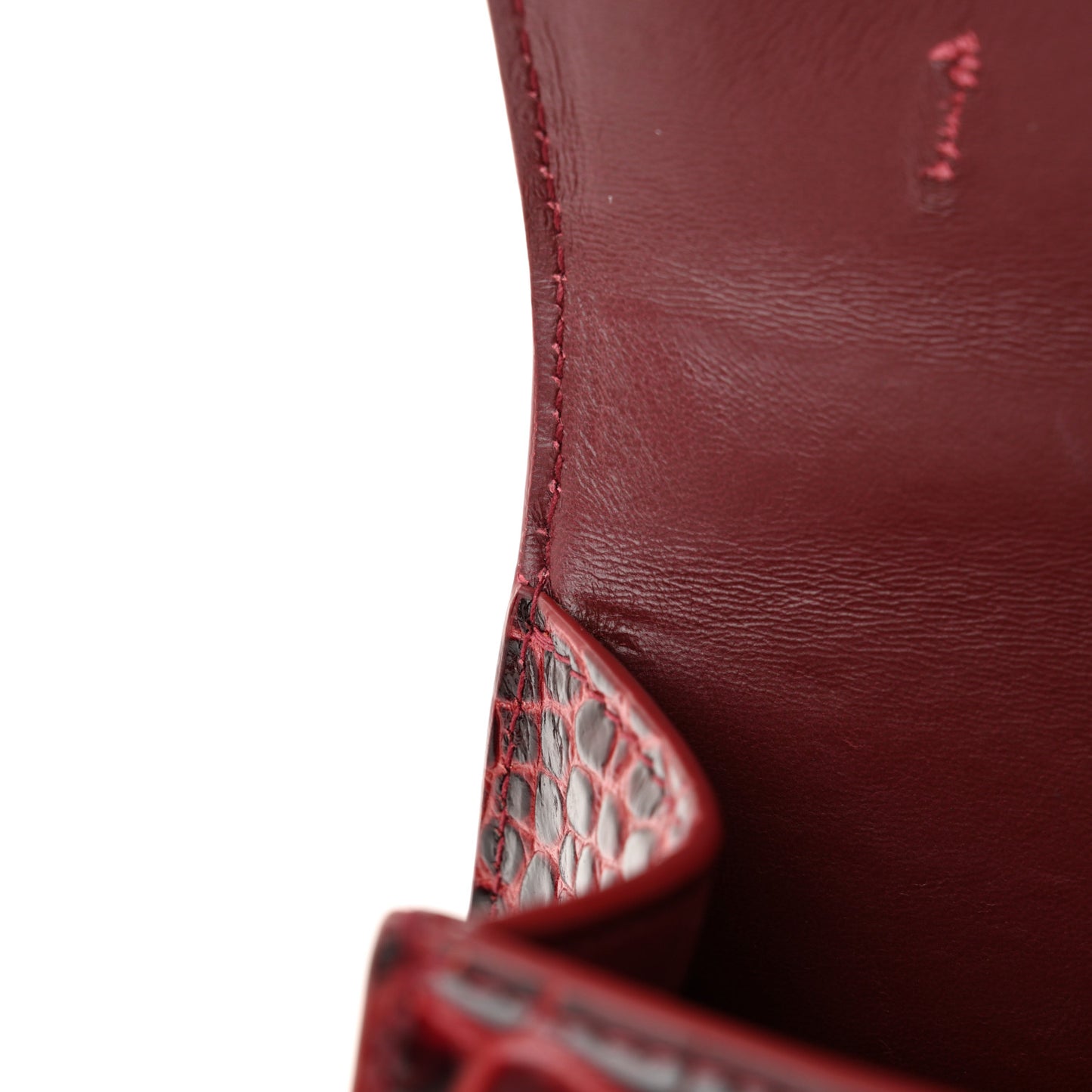 Shiny Calfskin Crocodile Embossed Hourglass Top Handle Bag XS Dark Red
