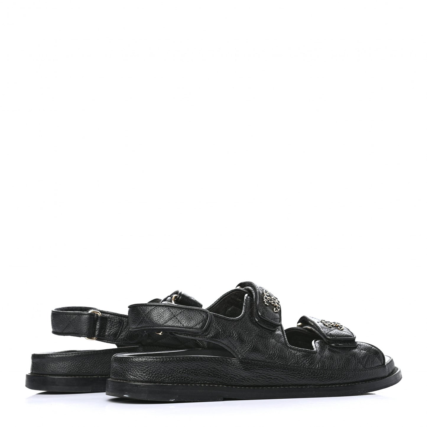 Grained Calfskin Velcro Dad Sandals 38.5 Black