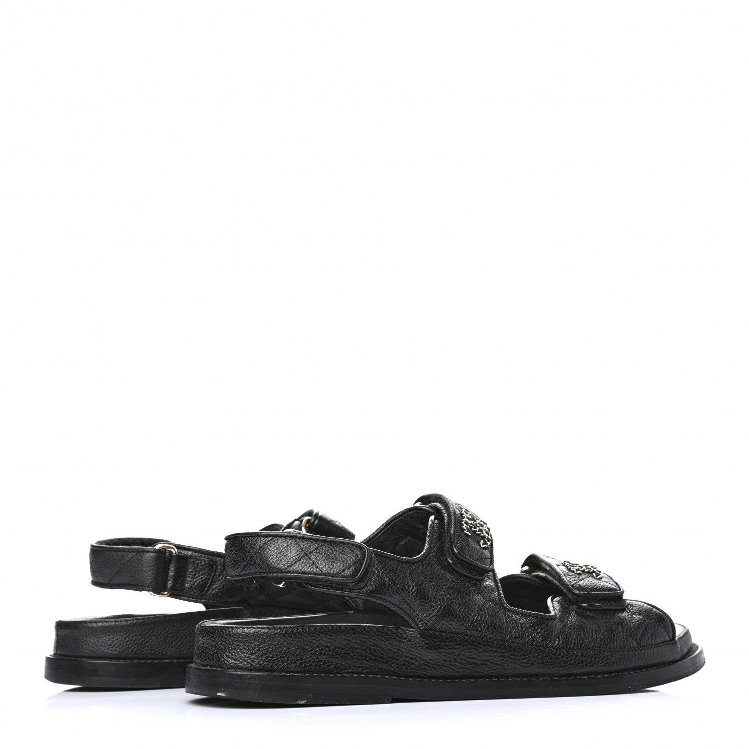 Chanel Grained Calfskin Velcro Dad Sandals 38.5 Black 4 of 9