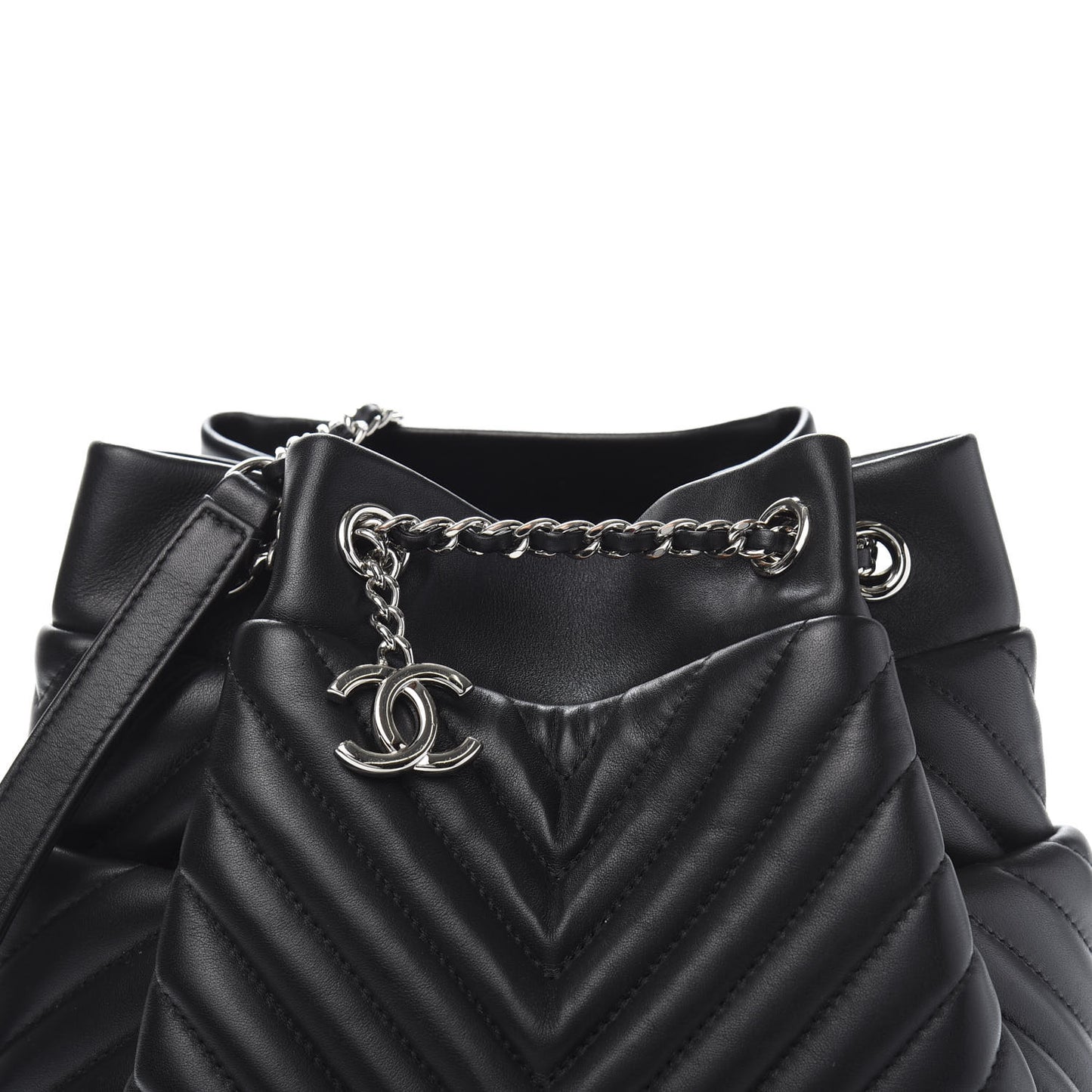 Lambskin Chevron Small Urban Spirit Drawstring Bag Black