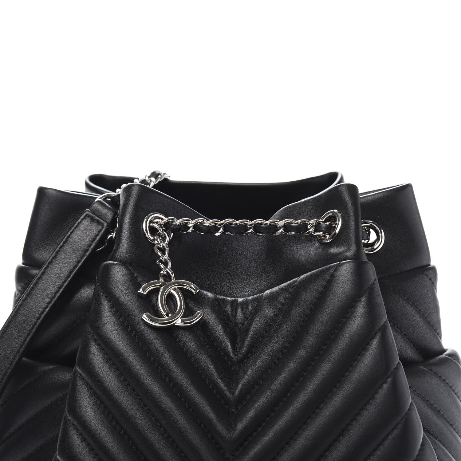 Chanel Lambskin Chevron Small Urban Spirit Drawstring Bag Black 10 of 10