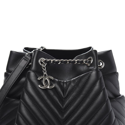 Chanel Lambskin Chevron Small Urban Spirit Drawstring Bag Black 10 of 10