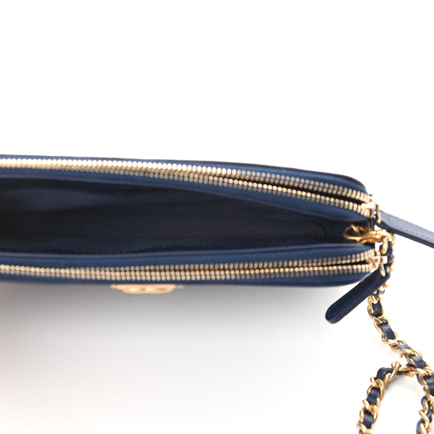 Lambskin Quilted Small Boy Clutch With Chain Navy