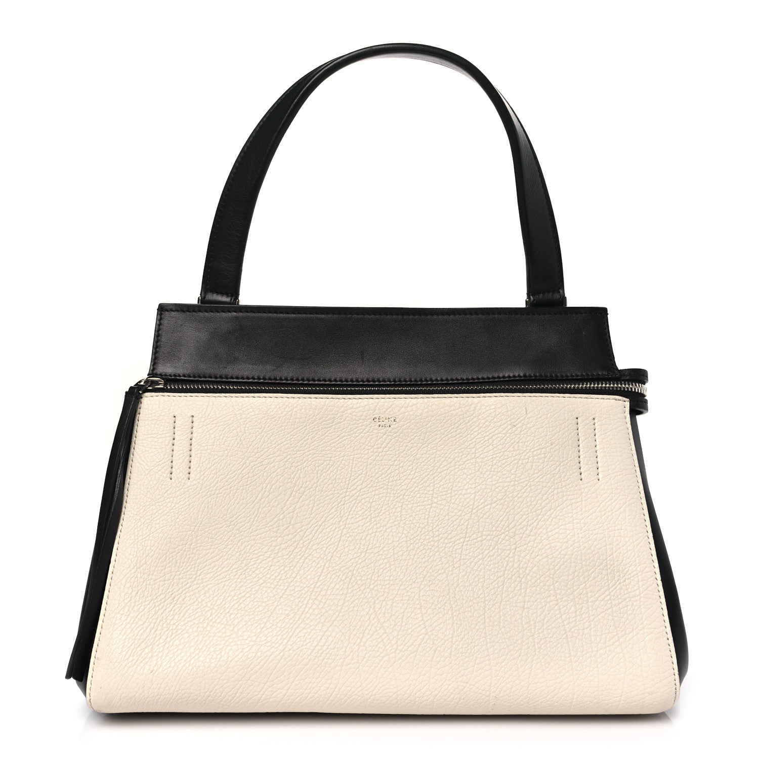 Celine Textured Calfskin Small Bi-Color Edge Shoulder Bag Black Cream 1 of 8