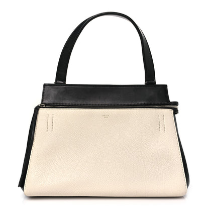 Celine Textured Calfskin Small Bi-Color Edge Shoulder Bag Black Cream 1 of 8