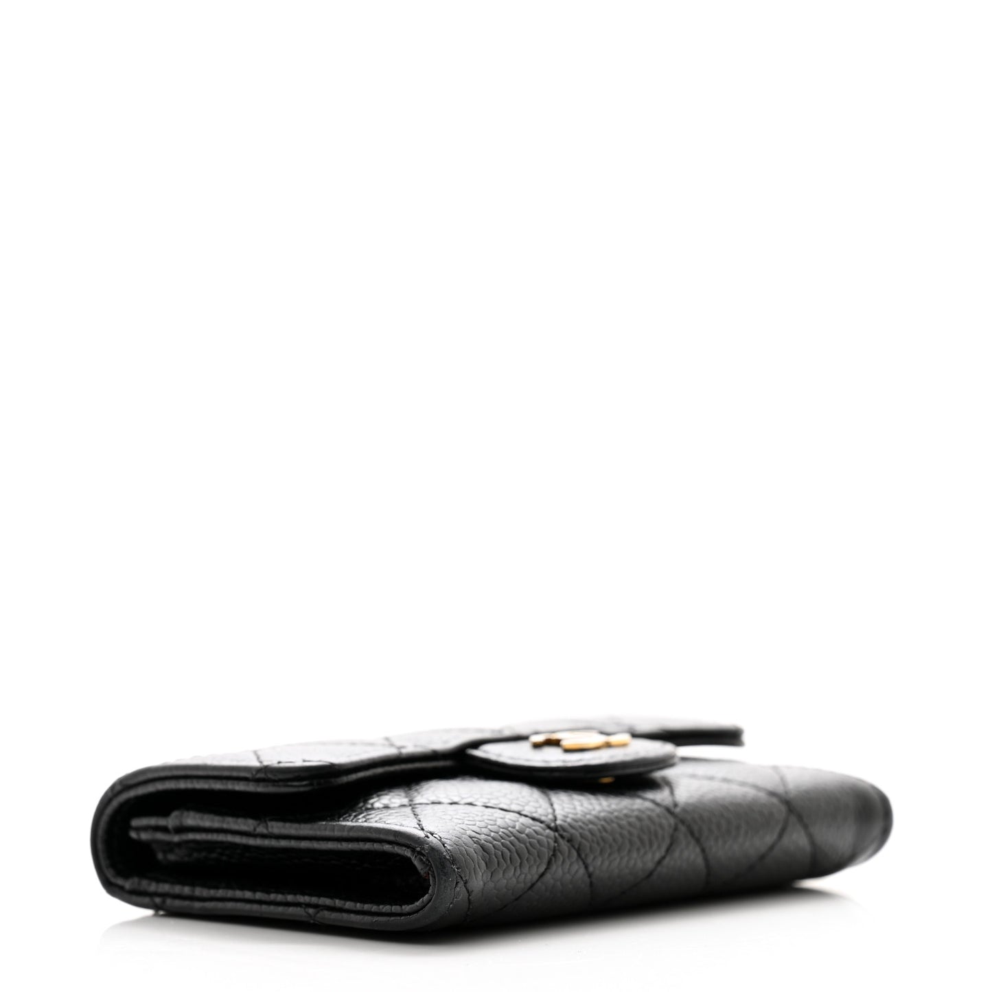 Caviar Quilted Flap Card Holder Wallet Black