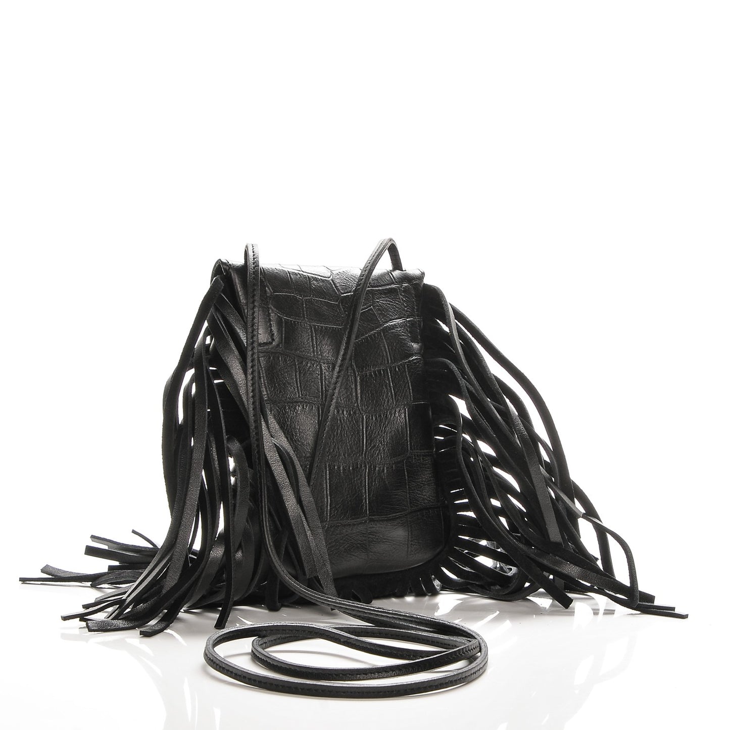 Calfskin Crocodile Embossed Fringe Toy Monogram Anita Crossbody Bag Black