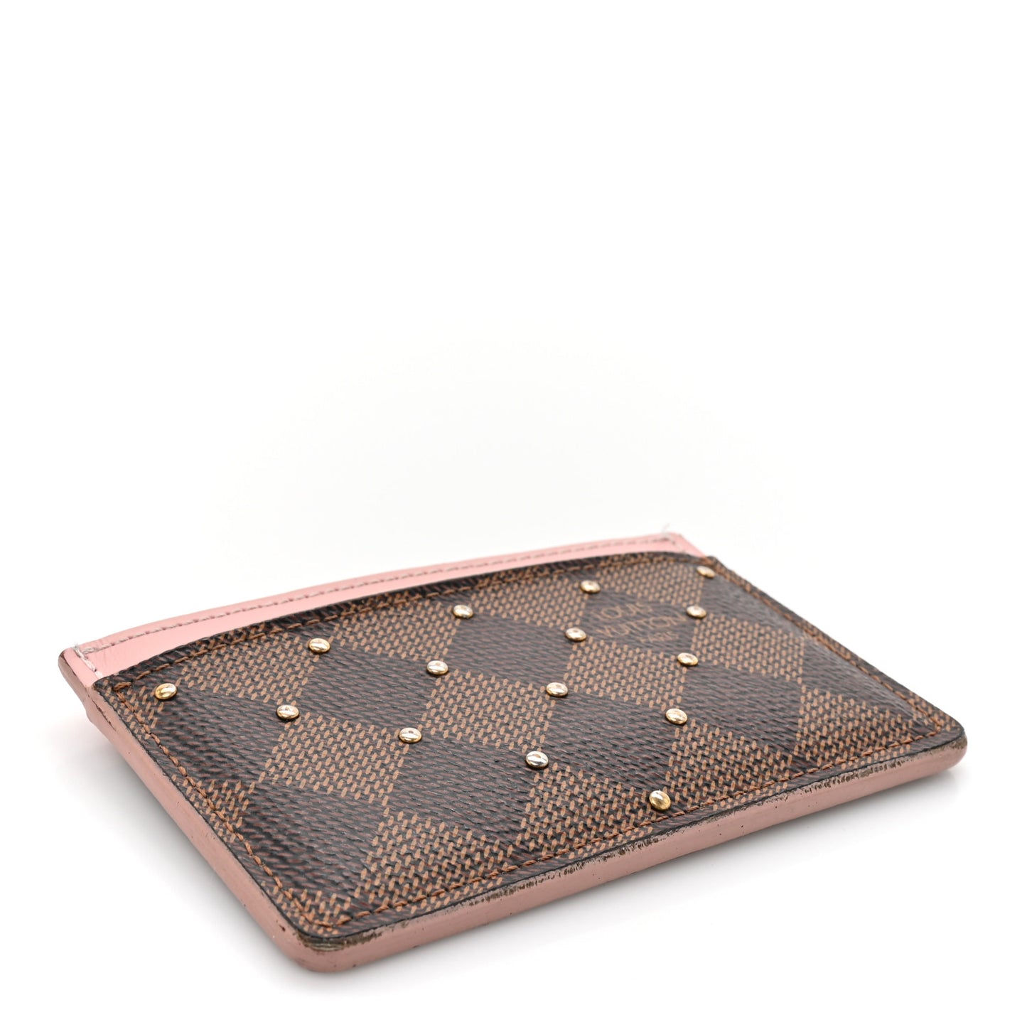 Damier Ebene Studded Card Holder Rose Ballerine