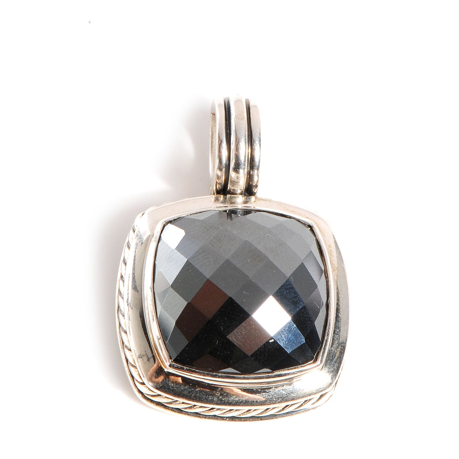 David Yurman Sterling Silver Onyx 14mm Albion Enhancer Pendant 1 of 5