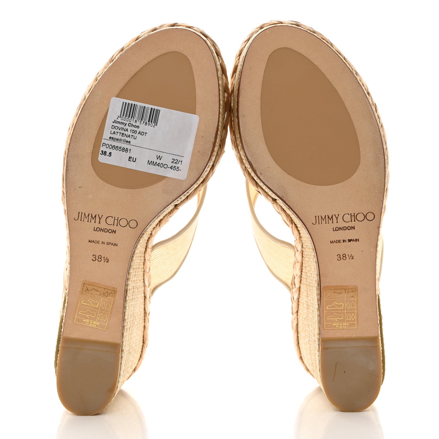Jimmy Choo Metallic Mesh Raffia Dovina 100 Wedge Sandals 38.5 Latte Gold 5 of 8