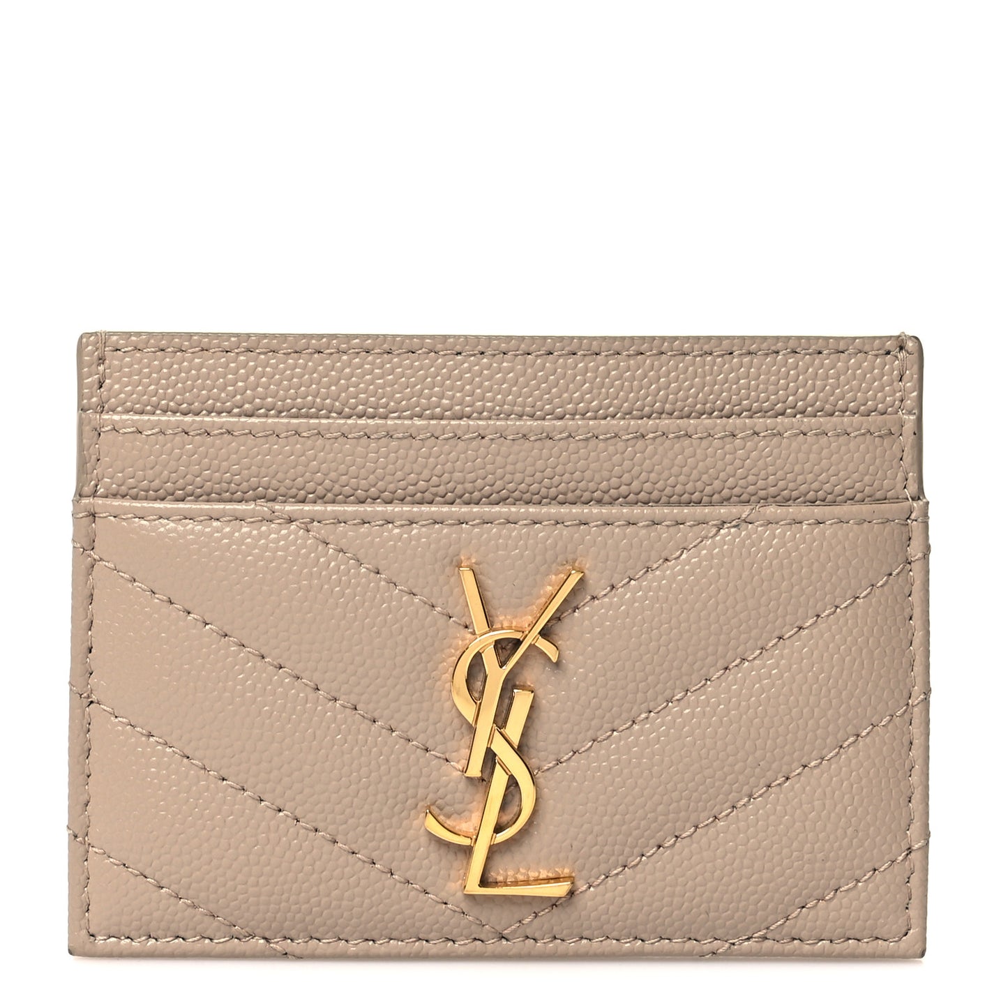 Grain De Poudre Matelasse Chevron Monogram Credit Card Case Dark Beige