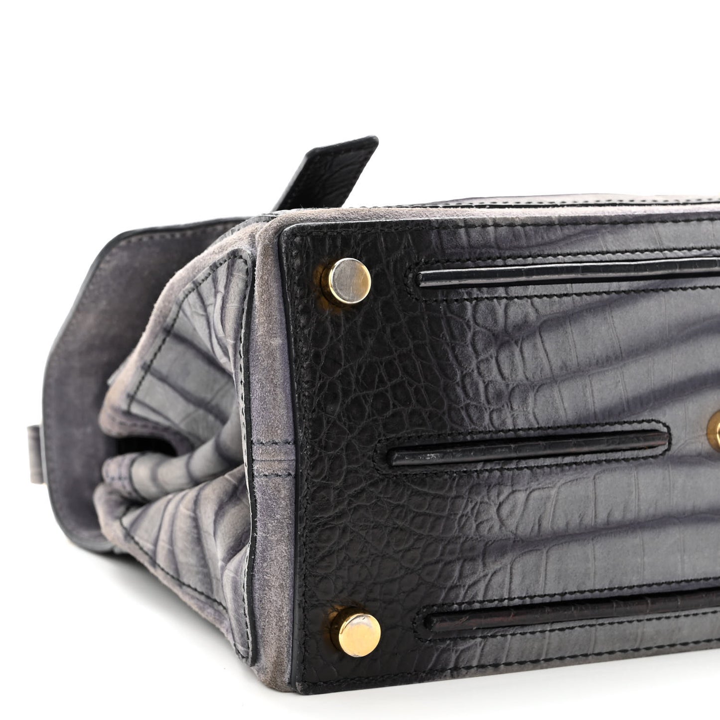 Nubuck Calfskin Crocodile Embossed Small Muse Two Grey