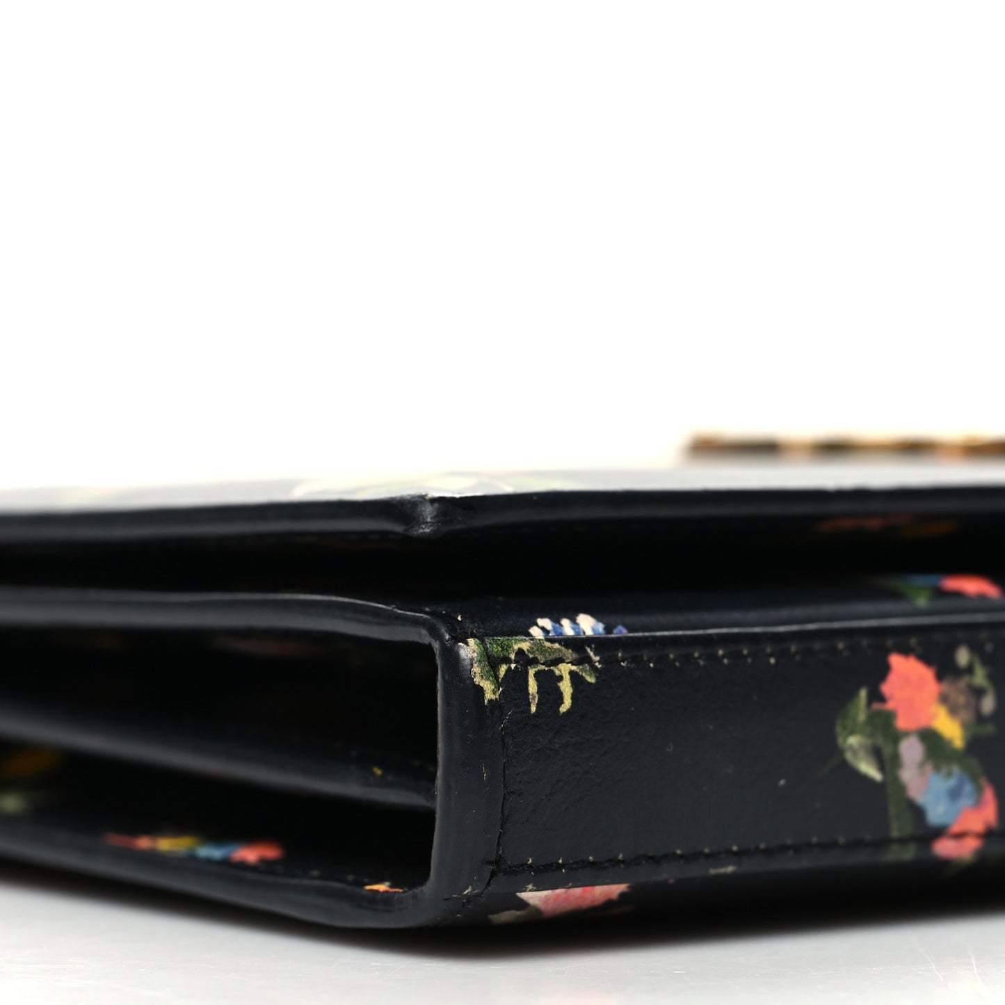 Calfskin Prairie Flower Printed Small Monogram Clutch Black Multicolor