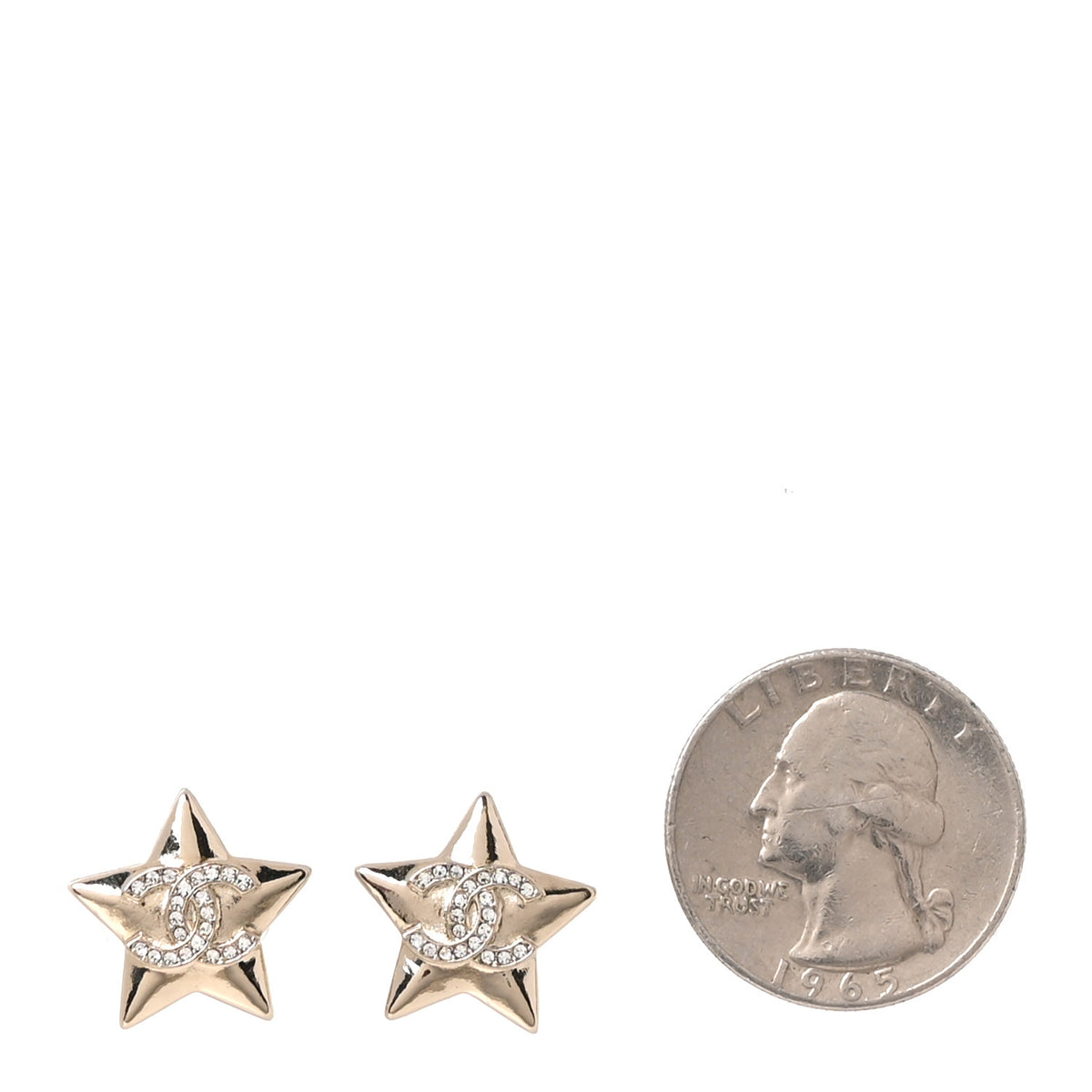 Chanel Metal Crystal CC Star Earrings Gold 2 of 5