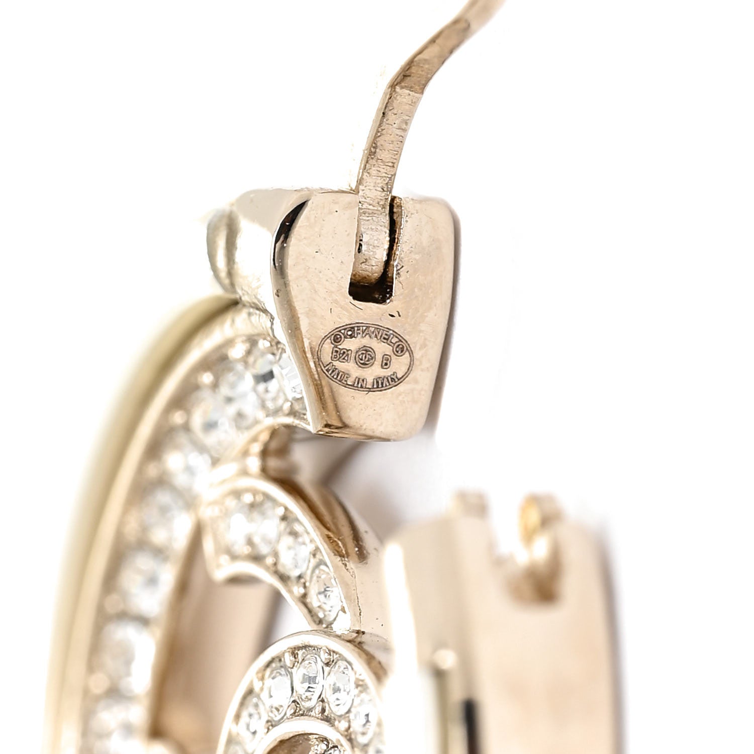 Chanel Metal Crystal Strass CC Hoop Earrings Gold 7 of 10