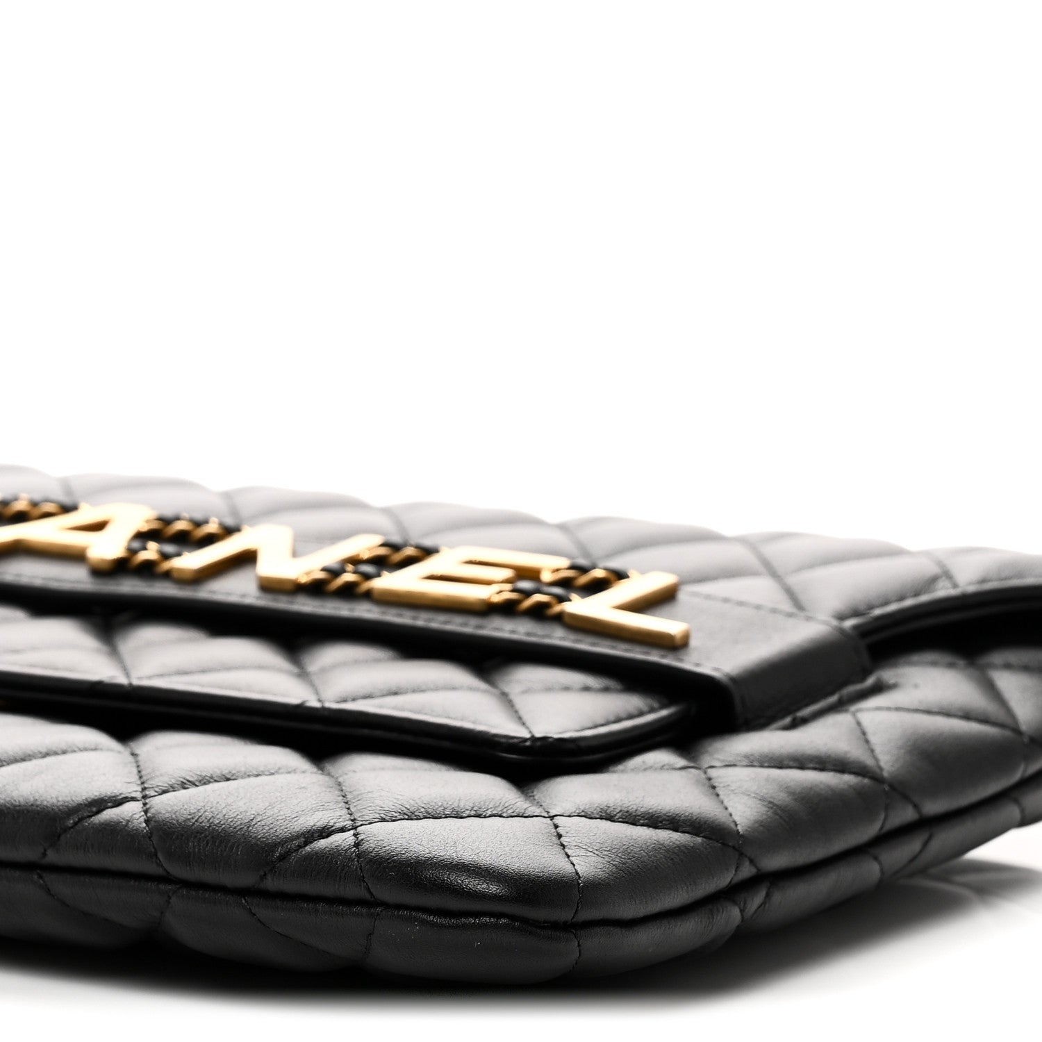 Chanel Calfskin Quilted Front Logo Enchained Clutch Black 11 of 11