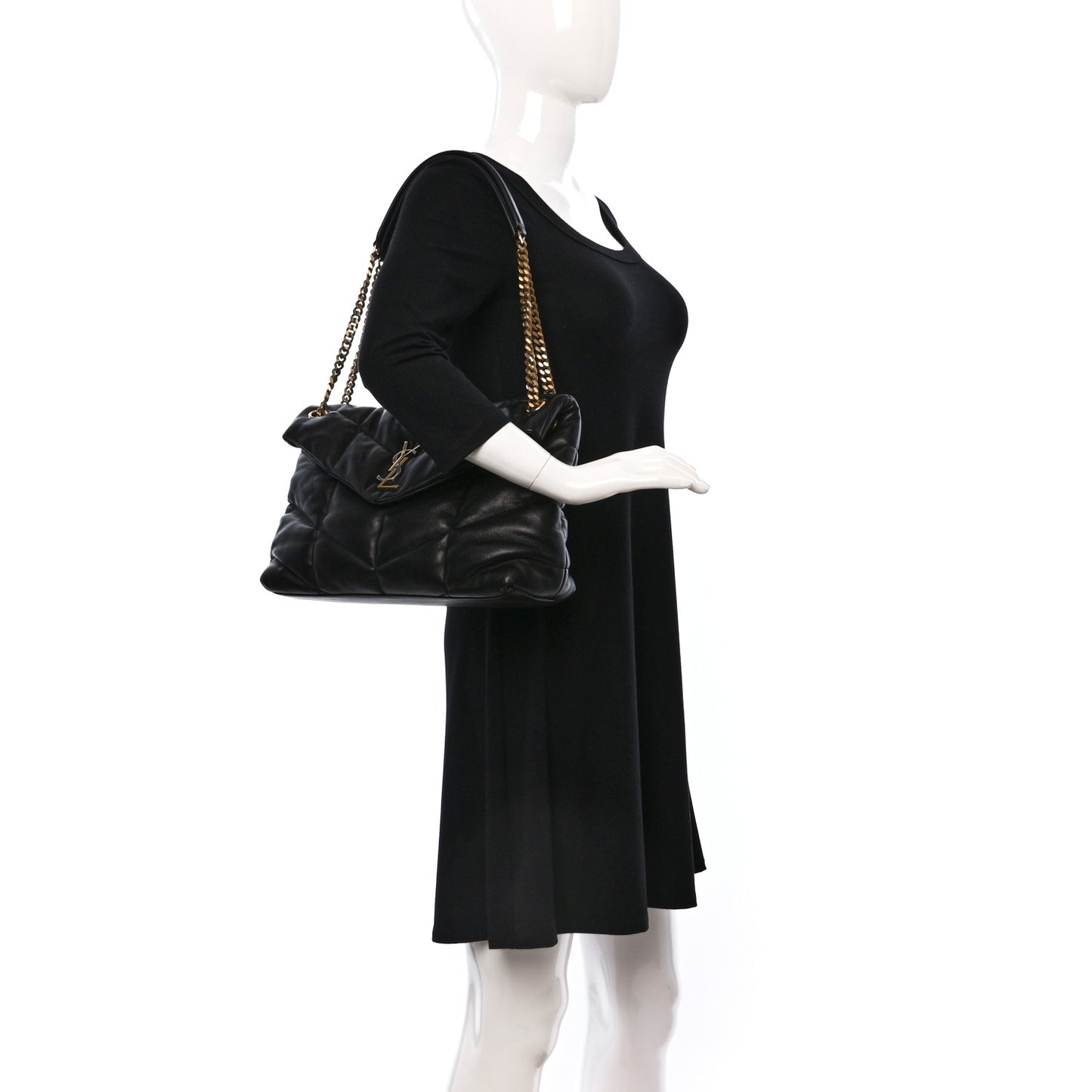 Lambskin Quilted Tri-Metal Medium Loulou Puffer Monogram Chain Satchel Black