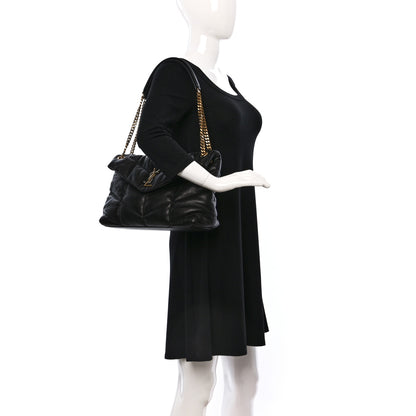 Saint Laurent Lambskin Quilted Tri-Metal Medium Loulou Puffer Monogram Chain Satchel Black 2 of 9