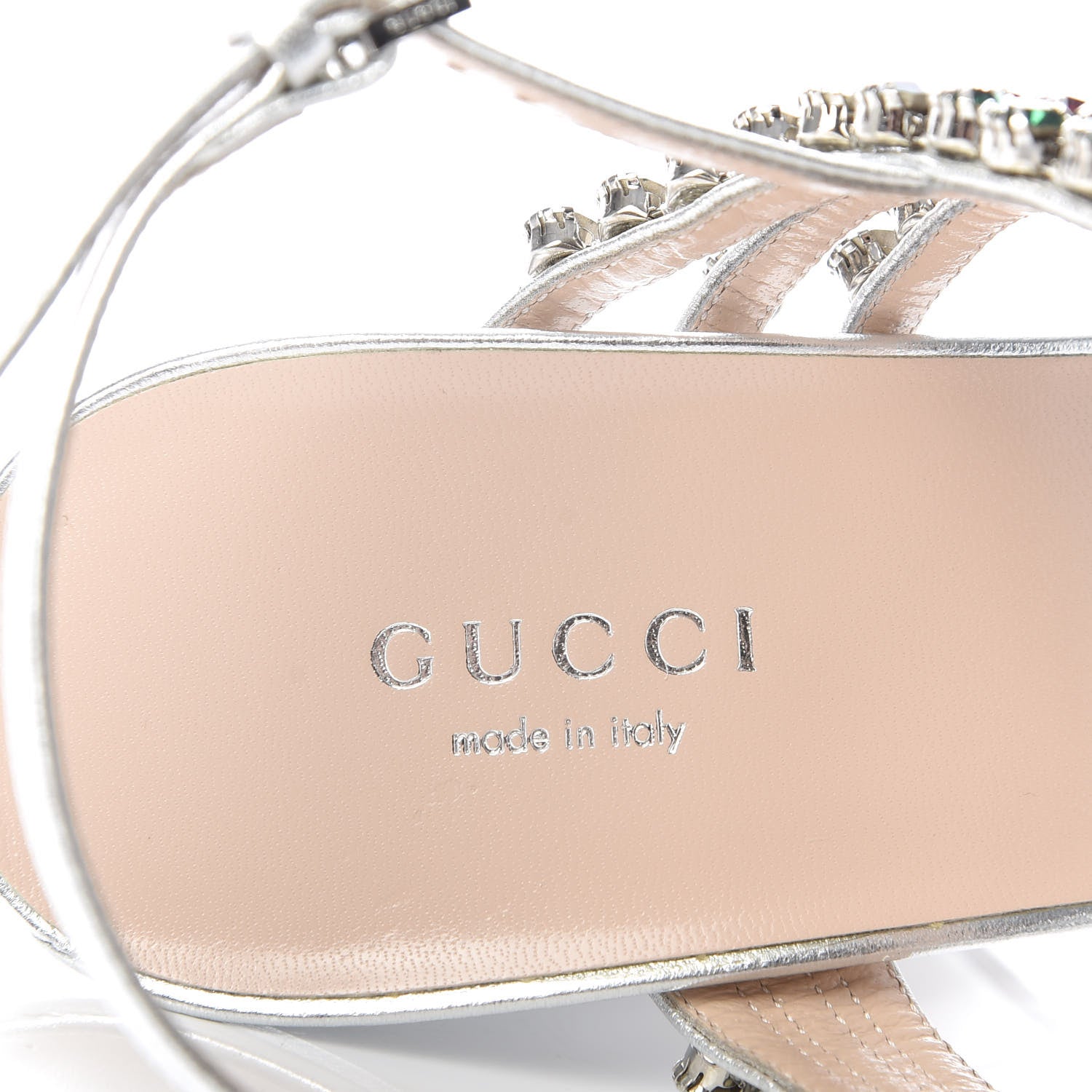 Gucci Nappa Silk Crystal Bertie High Heel Sandals 39 Argento 7 of 9