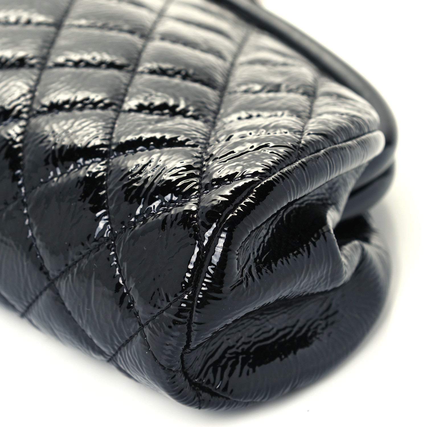 Chanel Distressed Patent Quilted Timeless Clutch Black 9 of 9
