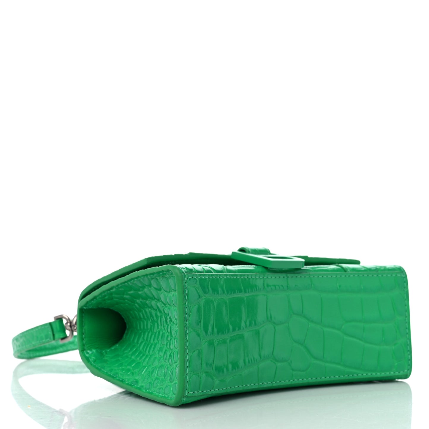 Shiny Calfskin Tonal B Crocodile Embossed Hourglass Top Handle Bag XS Vivid Green